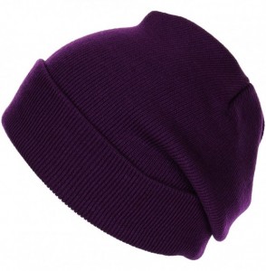 Skullies & Beanies Thick Plain Knit Beanie Slouchy Cuff Toboggan Daily Hat Soft Unisex Solid Skull Cap - Dark Purple - C9188D...