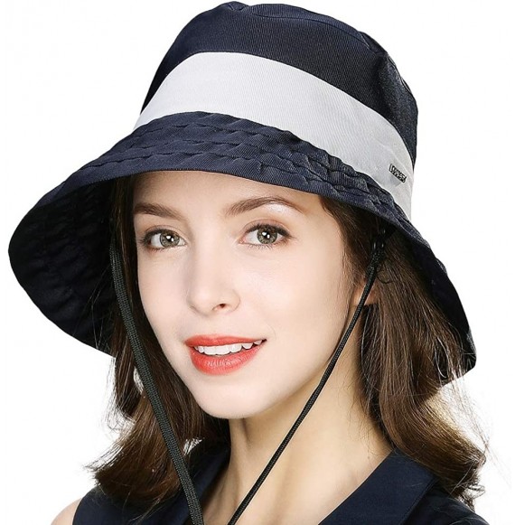 Sun Hats Womens UPF50+ Summer Sunhat Bucket Packable Wide Brim Hats w/Chin Cord - 00046_navy Blue - C018U2ZNN5N