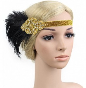 Headbands Vintage 1920s Black Feather Headpiece Gold Beaded Art Deco Flapper Headband - Gold - CK182YYMWQG