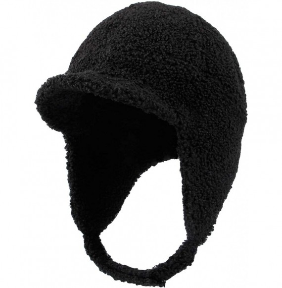 Baseball Caps Visor Ear Flap Hat Winter Fleece Warm Trapper Cap SLT1249 - Black - C31935QKT3R