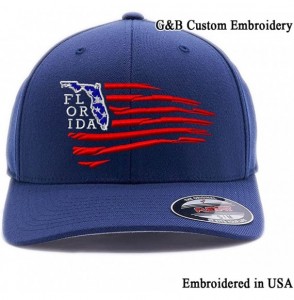 Baseball Caps USA State MAP with Flag Hats. Embroidered. 6277 Flexfit Wooly Combed Baseball Cap - Navy - C818DLMMW6C