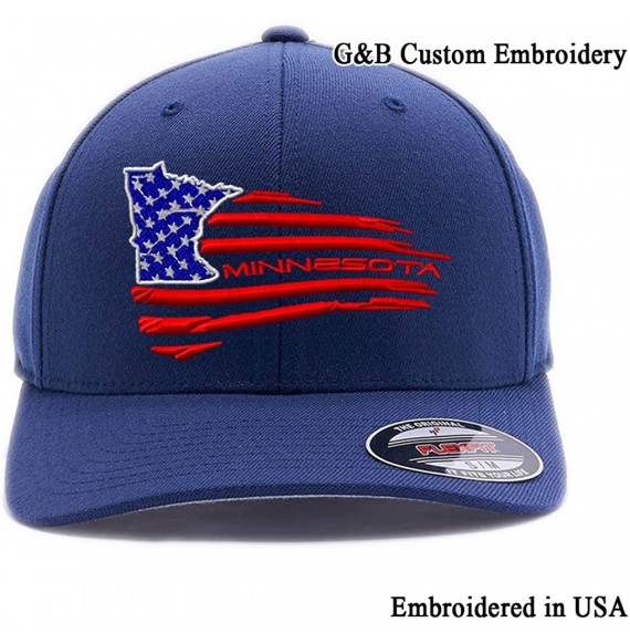 Baseball Caps USA State MAP with Flag Hats. Embroidered. 6277 Flexfit Wooly Combed Baseball Cap - Navy - C818DLMMW6C