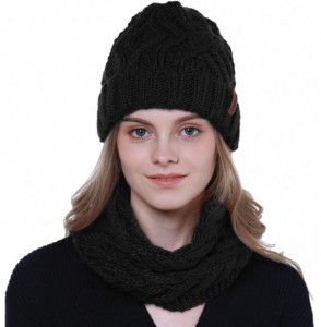 Skullies & Beanies Women Girls Hat Scarf Set Fleece Knit Slouchy Beanie Cap Hat Neck Warmer Ski Winter Accessories - Black - ...