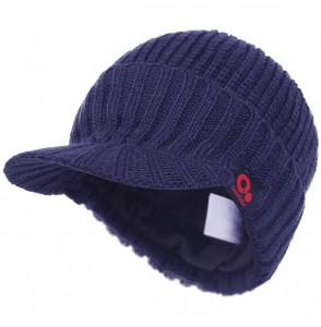 Skullies & Beanies Fall Winter Visor Beanie - Fleece Lined Knit Hat with Brim - Solid Newsboy Cap - Blue - CH18IDQ4UDA