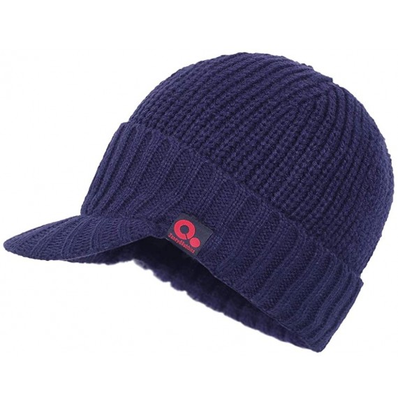 Skullies & Beanies Fall Winter Visor Beanie - Fleece Lined Knit Hat with Brim - Solid Newsboy Cap - Blue - CH18IDQ4UDA