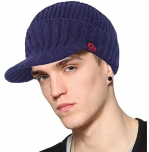 Skullies & Beanies Fall Winter Visor Beanie - Fleece Lined Knit Hat with Brim - Solid Newsboy Cap - Blue - CH18IDQ4UDA