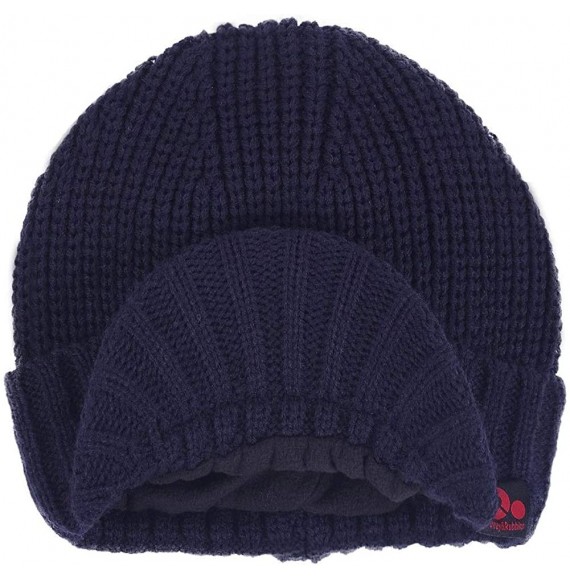 Skullies & Beanies Fall Winter Visor Beanie - Fleece Lined Knit Hat with Brim - Solid Newsboy Cap - Blue - CH18IDQ4UDA