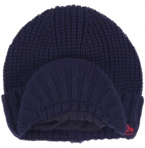 Skullies & Beanies Fall Winter Visor Beanie - Fleece Lined Knit Hat with Brim - Solid Newsboy Cap - Blue - CH18IDQ4UDA