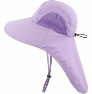 Sun Hats Kids Girls Boys Sun Hat Wide Brim UPF50+ Mesh Hats with Neck Flap - Purple - C9194TH97ZC