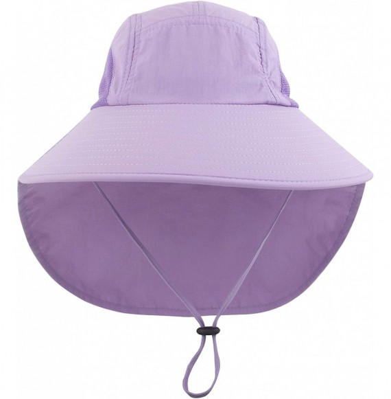 Sun Hats Kids Girls Boys Sun Hat Wide Brim UPF50+ Mesh Hats with Neck Flap - Purple - C9194TH97ZC