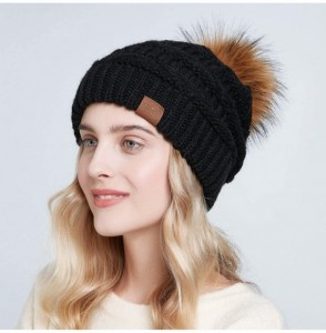 Skullies & Beanies Women Winter Knit Slouchy Beanie Hats with Faux Fur Pom Pom Thick Warm Chunky Baggy hat Ski Cap - C018X6TA040