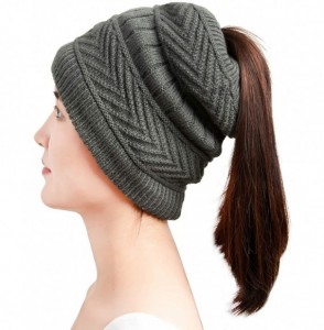 Skullies & Beanies Women's Ponytail Messy Bun Beanie Adjustable Knit Beanie Tail - C- Grey Blue - CE18YNIMI8A