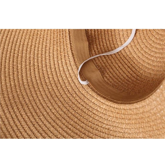 Sun Hats Beach Sun Hat for Women Bow-knot UV UPF 50+Travel Foldable Wide Brim Straw Hat - Khaki - C018QK45ZWK