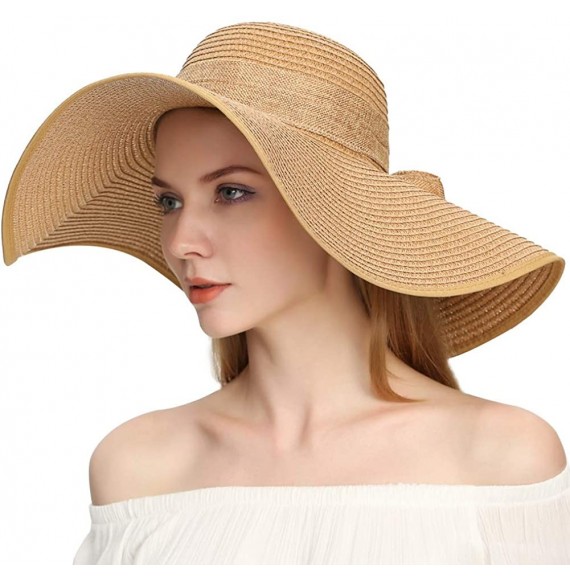 Sun Hats Beach Sun Hat for Women Bow-knot UV UPF 50+Travel Foldable Wide Brim Straw Hat - Khaki - C018QK45ZWK