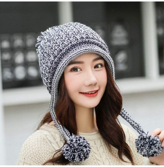 Skullies & Beanies Women Winter Peruvian Beanie Hat Ski Cap Fleece Lined Ear Flaps Dual Layered Pompoms - A03-013-huise - CQ1...