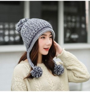 Skullies & Beanies Women Winter Peruvian Beanie Hat Ski Cap Fleece Lined Ear Flaps Dual Layered Pompoms - A03-013-huise - CQ1...