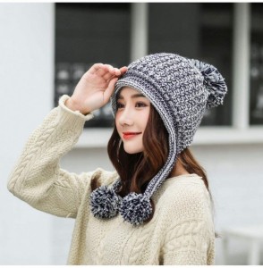 Skullies & Beanies Women Winter Peruvian Beanie Hat Ski Cap Fleece Lined Ear Flaps Dual Layered Pompoms - A03-013-huise - CQ1...