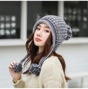 Skullies & Beanies Women Winter Peruvian Beanie Hat Ski Cap Fleece Lined Ear Flaps Dual Layered Pompoms - A03-013-huise - CQ1...