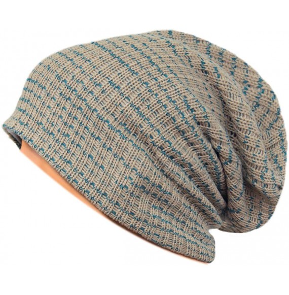 Skullies & Beanies Unisex Beanie Hat Slouchy Knit Cap Skullcap Stripe Baggy Style 1011 - Khaki - C3128MZ1Y8D