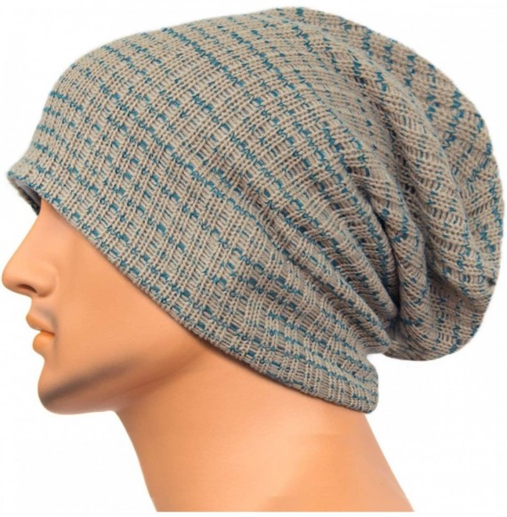 Skullies & Beanies Unisex Beanie Hat Slouchy Knit Cap Skullcap Stripe Baggy Style 1011 - Khaki - C3128MZ1Y8D