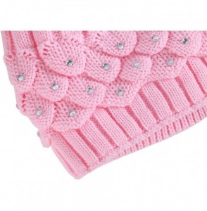 Skullies & Beanies Horizontal Cable Knit Beanie with Sequins and Faux Fur Pompom - Pink1 - CK185LUQZDU