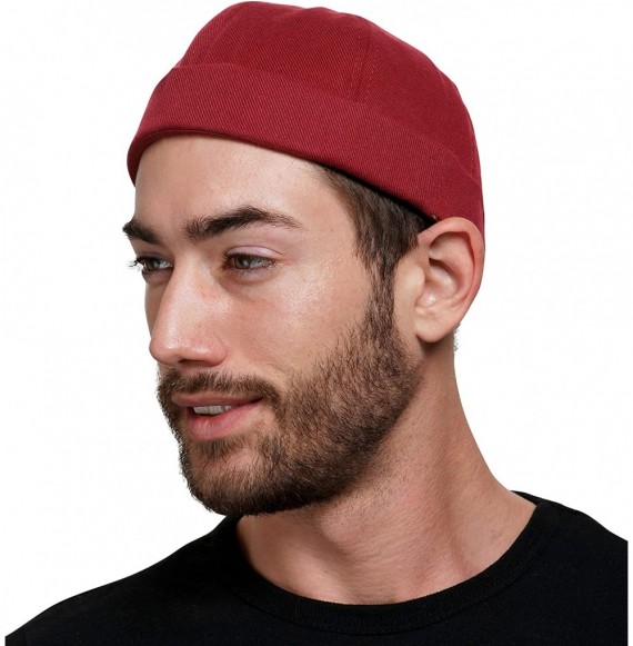 Skullies & Beanies Brimless Adjustable Docker Hat Beanie - Retro Cotton No Visor Cap Men and Women - Red - CC18WHDR79E