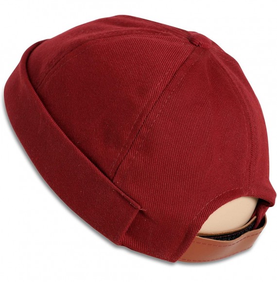 Skullies & Beanies Brimless Adjustable Docker Hat Beanie - Retro Cotton No Visor Cap Men and Women - Red - CC18WHDR79E