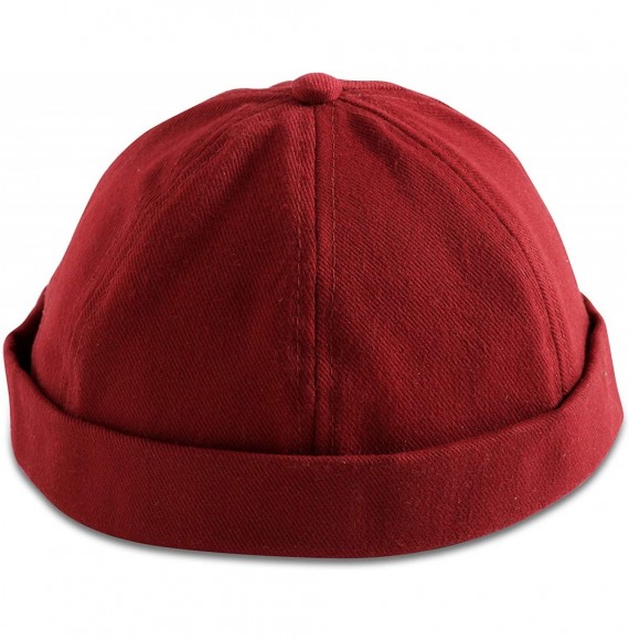 Skullies & Beanies Brimless Adjustable Docker Hat Beanie - Retro Cotton No Visor Cap Men and Women - Red - CC18WHDR79E