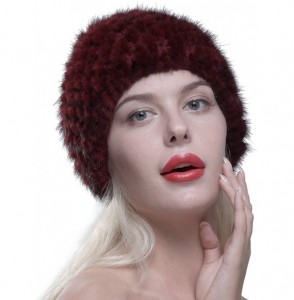 Skullies & Beanies Women's Fur Hat Real Mink Fur Knit Beanie Cap Multicolor - Burgundy - C512NG9IHTL