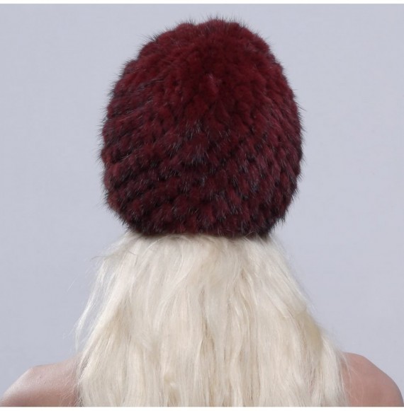 Skullies & Beanies Women's Fur Hat Real Mink Fur Knit Beanie Cap Multicolor - Burgundy - C512NG9IHTL