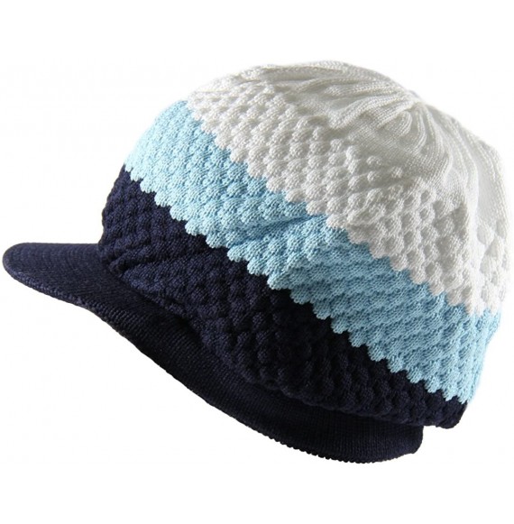 Skullies & Beanies Unisex Cotton Classic Rasta Beanie Visor - Navy/Blue/Wht - C0123UWTR0P