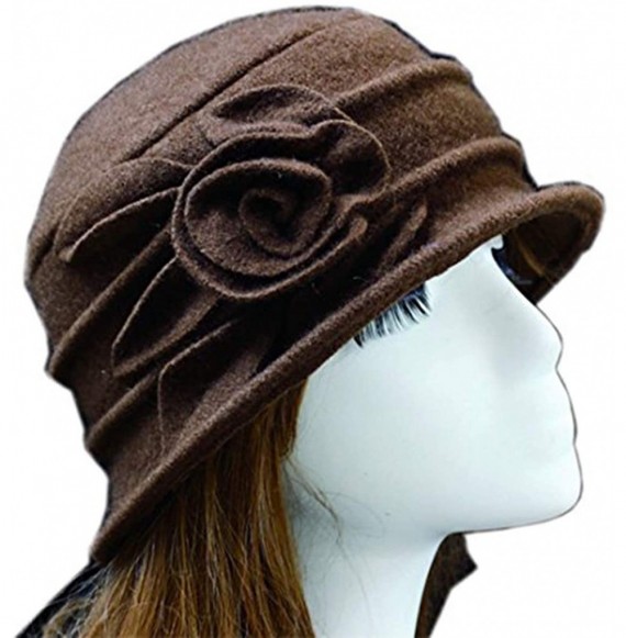 Fedoras Women's Floral Trimmed Wool Blend Cloche Winter Hat - Model a - Coffee - CL1895RDL3O