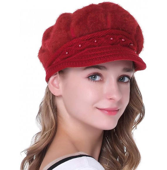 Skullies & Beanies Winter Crochet Newsboy Beanie - Red - CG186C7T258