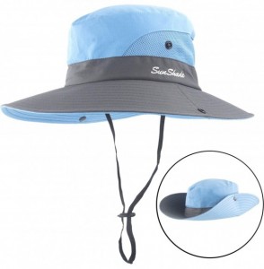 Sun Hats Women's Summer Mesh Wide Brim Sun UV Protection Hat with Ponytail Hole - Sky Blue - CB18NMEEYOM