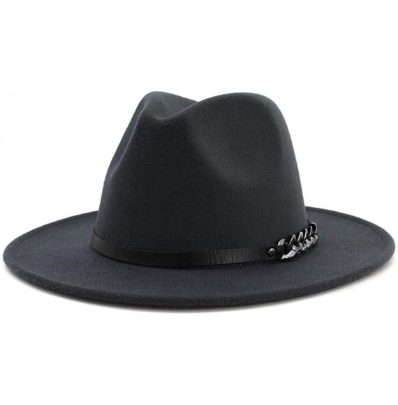 Fedoras Men & Women Belt Buckle Fedora Hat Wide Brim Floppy Panama Hat - A-dark Grey - CJ18T80HEUH