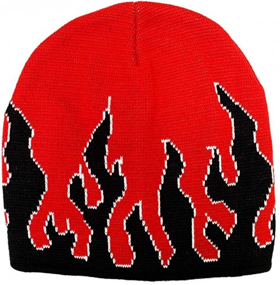 Skullies & Beanies Flame Fire Design Cuffless Beanie Hat Ski Beanie Hat - Red / White & Black Fire - C71928D6ME6