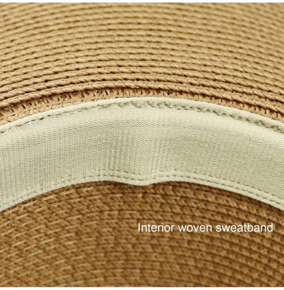 Sun Hats Womens Big Bowknot Straw Hat Floppy Foldable Roll up Beach Cap Sun Hat UPF 50+ - Ae Out of Office - Khaki - C91947MHN3D