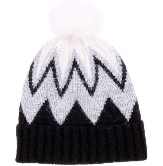 Skullies & Beanies Women Knit Wool Beanie - Slouchy Beanie Winter Hat with Faux Fur Pompom Soft Warm Ski Cap - Black - CJ18Y0...