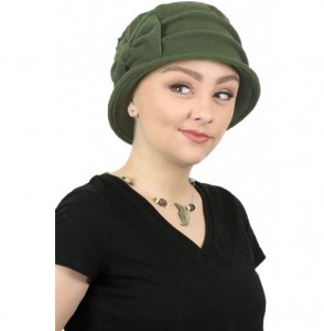 Skullies & Beanies Women's Hat Fleece Cloche Cancer Headwear Chemo Ladies Winter Head Coverings Bow - Olive Green - CY18HDTH374