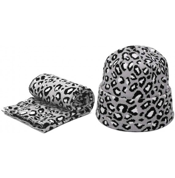 Skullies & Beanies Leopard Print Beanie Hat Scarf Set Winter Double Beanies Hats for Women Elasticity Warm Scarves Pompom Hat...