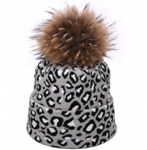 Skullies & Beanies Leopard Print Beanie Hat Scarf Set Winter Double Beanies Hats for Women Elasticity Warm Scarves Pompom Hat...