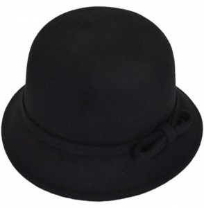 Bucket Hats Women's Pure Wool Solid Color Bow Round Cloche Cap Hat - Diff Colors - Black - CC11AD8M0CB