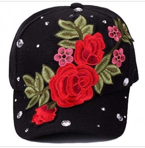 Baseball Caps Women Rhinestone Rose Baseball Cap Adjustable Bling Caps Studded Outdoor Sun Hat (Big Rose- Adjustable) - CB18Z...