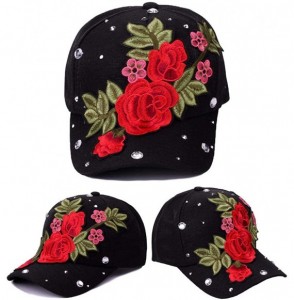 Baseball Caps Women Rhinestone Rose Baseball Cap Adjustable Bling Caps Studded Outdoor Sun Hat (Big Rose- Adjustable) - CB18Z...