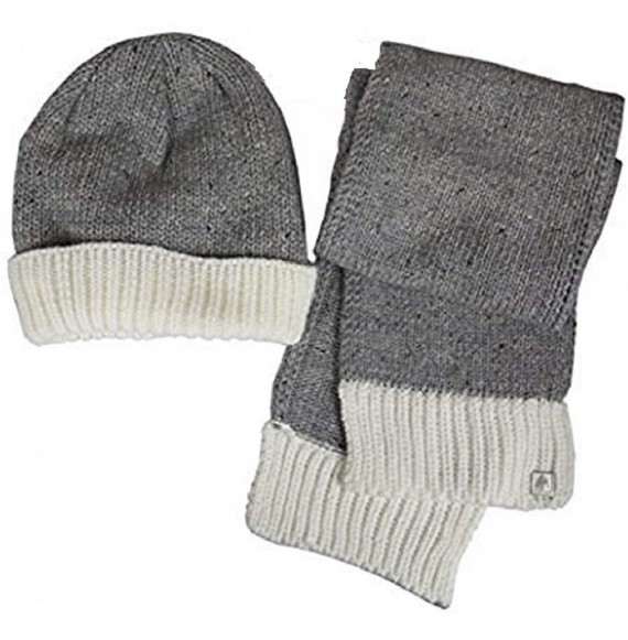 Skullies & Beanies White & Grey Contrast Scarf & Beanie Set - Irish Knit Winter Warm - CJ1855NHIA5