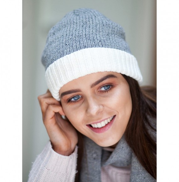 Skullies & Beanies White & Grey Contrast Scarf & Beanie Set - Irish Knit Winter Warm - CJ1855NHIA5