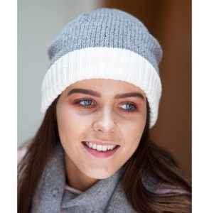 Skullies & Beanies White & Grey Contrast Scarf & Beanie Set - Irish Knit Winter Warm - CJ1855NHIA5