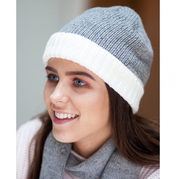 Skullies & Beanies White & Grey Contrast Scarf & Beanie Set - Irish Knit Winter Warm - CJ1855NHIA5