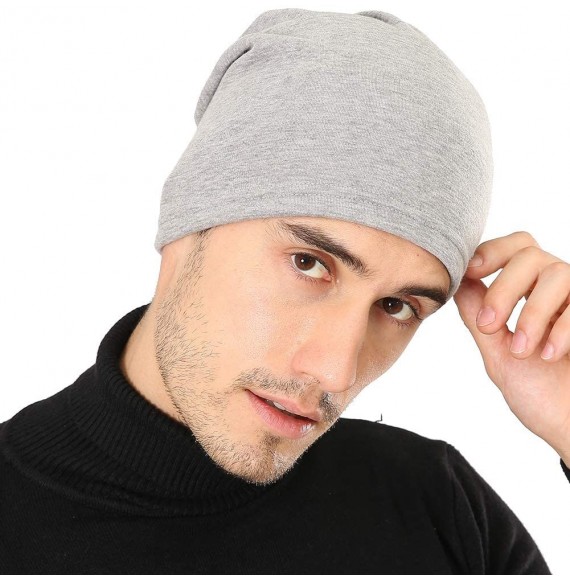 Skullies & Beanies Cotton Slouchy Beanie Hat Men Women Unisex Baggy Lightweight Hip-Hop Skull Cap - Light Grey - C318XHMZWHY