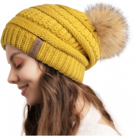 Skullies & Beanies Winter Slouchy Beanie Hats Women Fleece Lined Warm Ski Knitted Pom Pom Hat - 21-yellow - CE18UKS9OZY